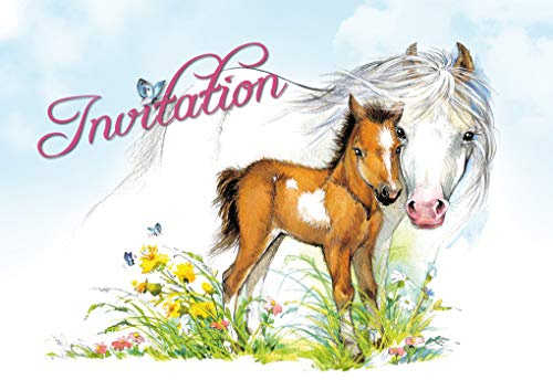 Edition Colibri 10 invitations en Français Cheval mignon avec maman: lot de 10 cartes d'invitation illustrées avec chevaux pour un anniversaire des enfants (11070 FR)