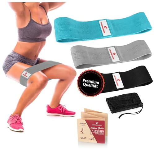 Legendwerk® uppsättning med 3 motståndsbandsband - fitnessband i 3 styrkor - halksäkra motståndsband - loopband för fitness, träning och rehabilitering (03 stycken - svart. blå. grå)