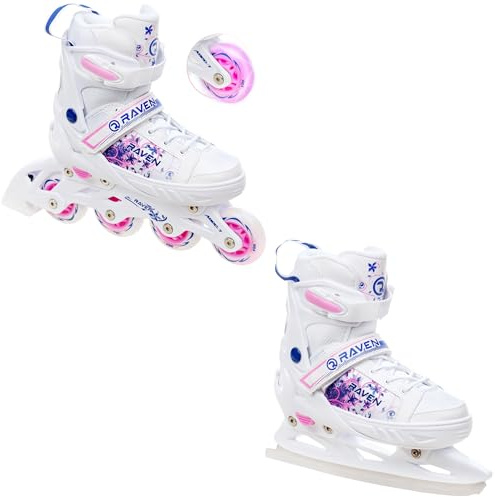 RAVEN 2in1 Schlittschuhe Inline Skates Inliner für Kinder Mädchen verstellbar (Meia, 35-39 (23m-25,5cm))