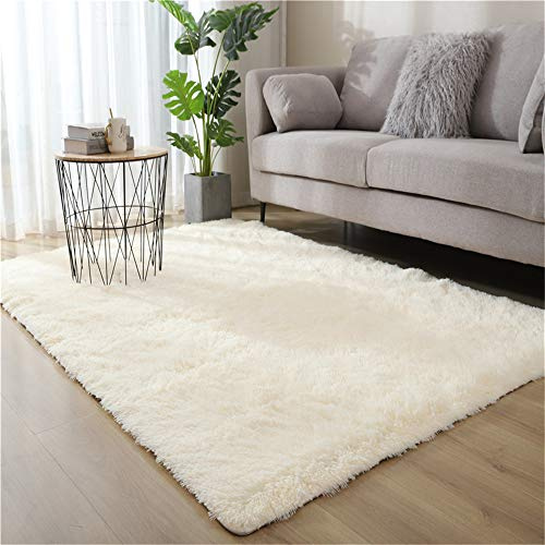 Ouduo Rugs Teppich Hochflor Wohnzimmerteppich Langflor Bettvorleger - Teppiche für Wohnzimmer Schlafzimmer Kinderzimmer - Weicher Shaggy Modern rutschfest Einfarbig Flauschig (weiß,120 * 160cm)