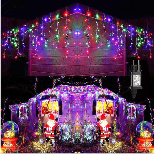 PhilzOps Lichterkette Eisregen Außen, 7M 240 LED Weihnachten Eiszapfen Lichterketten 8 Modi Wasserfest Lichterkettenvorhang für Innen Schlafzimmer Pavillon Garten Hochzeit Party Winter Deko, Bunt