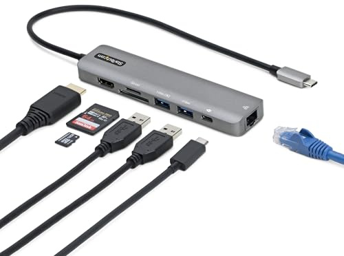StarTech 7-in-1 USB-C Mini-Dock, 4K 60Hz HDMI, GbE, 2X USB, 100W PD, SD | MacBook Pro und Air, Windows, microSD, 30cm Kabel, Power Delivery Pass-Through