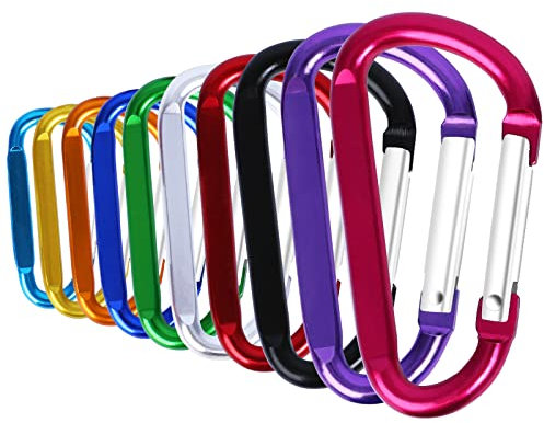 Set mit 10 Karabinerhaken aus Aluminiumlegierung, D-Haken, Clip, Schlüsselanhänger, Mehrfarbig, für Camping, Wandern oder Reisen