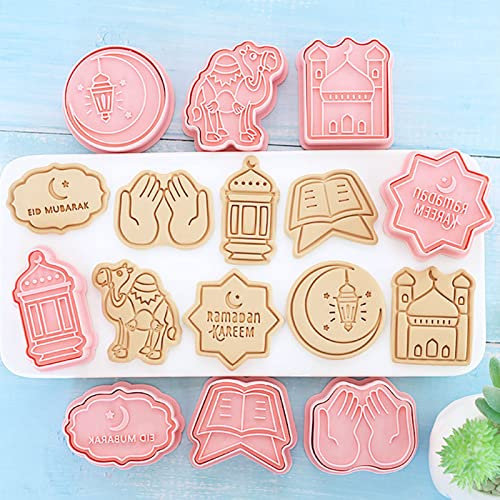 Eid Mubarak Ausstechformen, 8 Stück 3D Ramadan Keksausstecher, Mond, Sterne, Laterne Plätzchenausstecher, Cookie Cutter für DIY Ramadan Fondant Kuchen Keks Gebäck Fondant Mold Bäckerei Werkzeuge (C)