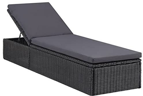 KTHLBRH 【Blitzlieferung】 Sonnenliege Outdoor-Freizeitstuhl, Allwetter-Freizeitstuhl, geeignet,Innenhof, Garten, Strand, Schwimmbad, Balkon,Poly Rattan Schwarz und Dunkelgrau