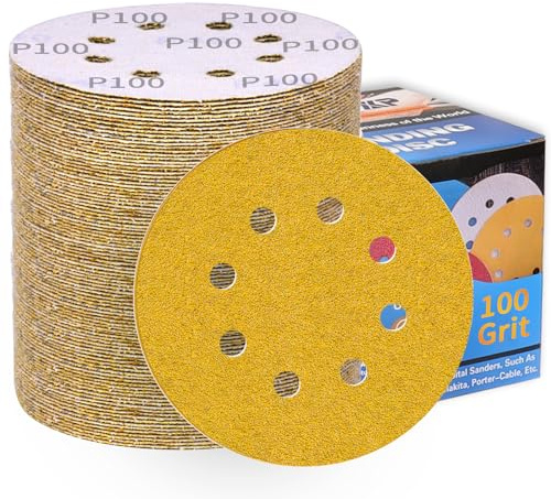 ALPXUXP 100 Pezzi Dischi Abrasivi 125mm Grana 100,Allumina Calcinata Carta Vetrata 8 Fori,Rivestimento Abrasivo Antiaderente per Levigatrice Orbitale