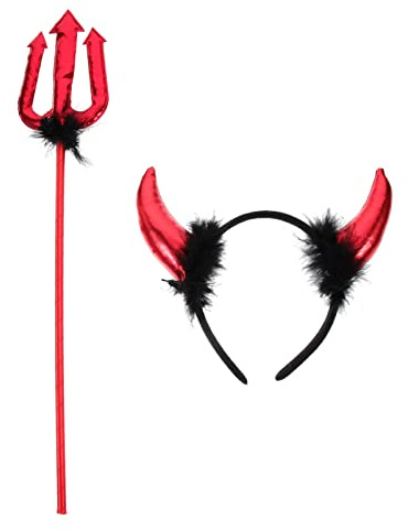 CLISPEED Teufelshörner Stirnband Teufel Heugabel Kostüm mit Teufel Haarband Dämon Requisiten Hörner Stirnband Dreizack Zubehör für Kinder Frauen Männer Karneval Cosplay Kostüm