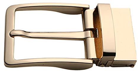 Fibbia per cintura in lega reversibile da uomo a polo singolo rettangolare fibbia a perno oro, Oro, medium