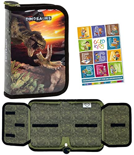 Goldkids Federmappe Federmäppchen Federtasche ohne Inhalt Dinosaurier Dino Motiv Artikel inkl Hausaufgabenheft