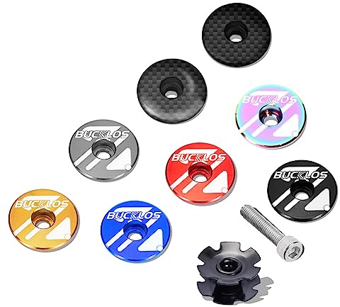 BUCKLOS Bicycle Headset Top Cap & Expander Plug, Aluminum Alloy/Carbon Fiber Fits 1-1/8 Fork Handlebar Stems, Headset Top Cap with Aluminum Screw-Only Nut Matte