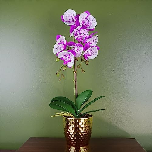 Leaf Orchidée phalaenopsis artificielle Violet/blanc Pot doré 50 cm