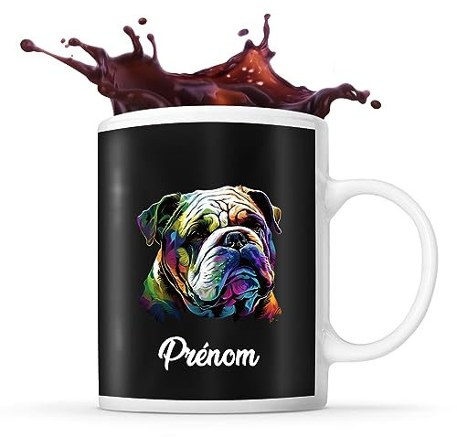 Planetee Tasse Bouledogue Anglais Style Pop Prénom Nom Personnalisable - Mug Café Thé Idée Cadeau Personnalisé Homme Femme Original pour Propriétaire de Chiot
