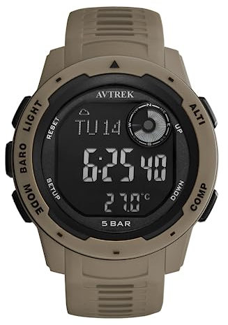 AVTREK Reloj deportivo digital para adolescentes con altímetro y barómetro, reloj para exteriores, reloj deportivo impermeable para militares y militares (marrón)