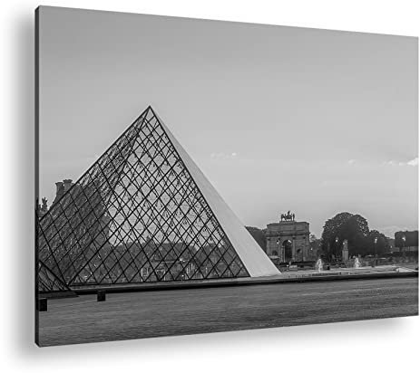 deyoli Jalousie Museums Pyramide Format:90x60 cm Effekt:Schwarz/Weiss als Leinwandbild, Motiv fertig gerahmt auf Echtholzrahmen, Hochwertiger Digitaldruck mit Rahmen