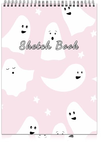 Cabreche Sketch Book Top Spiral Bound Sketch Pad, 9 x 12 inch,100GSM Thick Paper,50 Sheets 100 Pages,Art Sketchbook Artistic Aesthetic Writing Drawing Paper for Girls Women Cool Little Specter-Pink