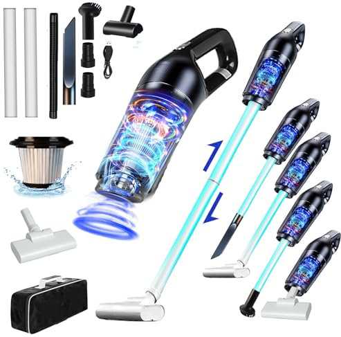 Handstaubsauger, 11 in 1 Stark 15000Pa Handstaubsauger Akku Beutellos Nass Trocken Testsieger, Autostaubsauger 120W Kabellos Handsauger Mini Staubsauger USB Aufladbar für Auto, Haus, Tierhaare,Schwarz