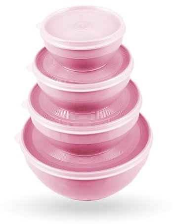 Pro Home Contenitori salvafreschezza con coperchio, set da 4 (500 ml – 2,5 l), rosa, adatti al microonde e alla lavastoviglie, adatti al congelamento, contenitori per alimenti