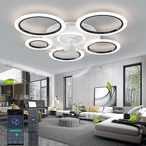 DIDADIDA 90cm（35,43“） Deckenventilator mit Beleuchtung, stummes Deckenlicht mit Fernbedienung, 70W dimmbare Deckenleuchte mit Lüftungstimer mit Ventilatorlicht, Schlafzimmer-Wohnzimmer (Schwarz-90cm)