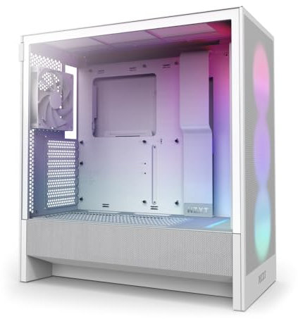 NZXT H5 Flow RGB - Compact ATX Mid-Tower PC Gaming Case - High Airflow - F360 RGB Core (CV) Included - 360mm Front & 240mm Top Radiator Support - Cable Management - Tempered Glass - White