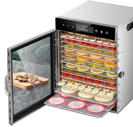 WBYDYS Electric Food Dryer, Stainless Steel Food Dehydrator 8/12 Trays, 24 Hours Adjustable Timer and 35-90℃ Temperature Control for Meat Jerky Beef Fruits Vegetables 12th floor