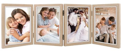 4 Bilderrahmen Collage 12.5x17.5cm Bilderrahmen Klappbar Holzfarbe mit Doppelseitigem Display Drehbar Mehrfach Fotorahmen für Familie Freund Geschenk und Büro Decoration
