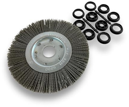 Lot de 3 brosses circulaires NYLON Abrasif | Ø 200 mm | Epaisseur 1 rang | Carbure de silicium Grain 80 | Alésage 32 mm + réducteur bague 25/22/20/16/12 mm | Touret ponceuse | Kibros 218201KR_80x3