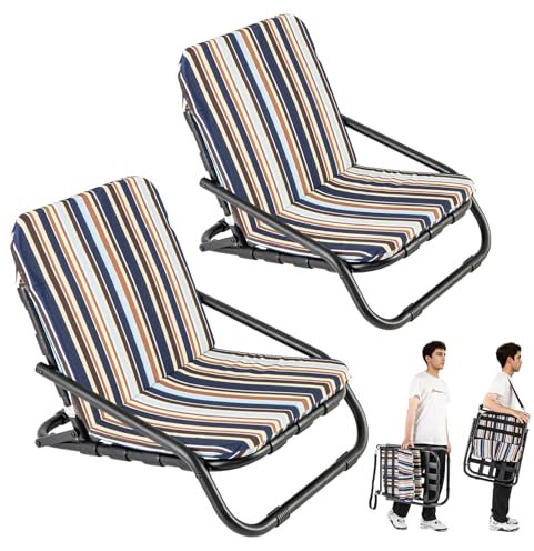 COSTWAY Strandstühle 2er Set, klappbare Campingstühle mit Kissen, schnelltrocknende Baumwolle, Klappstühle mit niedriger Rückenlehne & Schultergurten