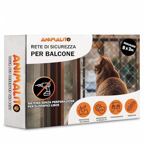 Animalito, Rete di protezione per gatti, 8 x 3, rete per gatti e balconi, rete di protezione per gatti, rete per balconi, gatti, rete per gatti trasparenti, protezione per finestre gatti.