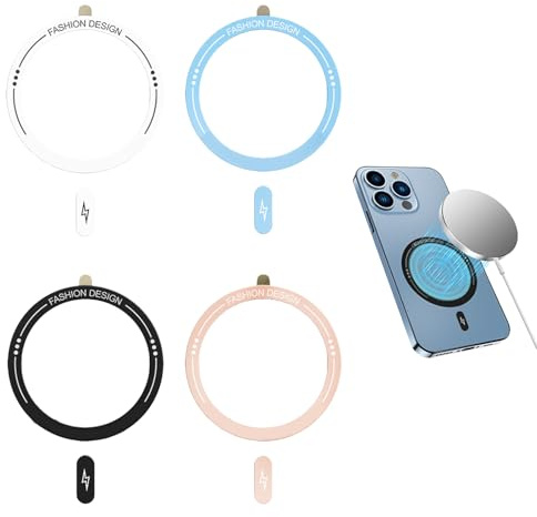 4 Piezas Magnetic Ring, Anillo Universal Compatible con Magsafe, Conversión Magnetic Ring a Carga Inalámbrica Magnética, Anillo Metálico Compatible con iPhone 15/14/13/12 Galaxy S22/S21
