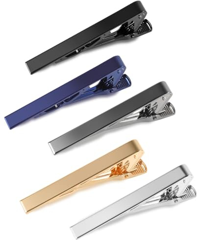 vivinin 5P slipsklämmor för män, 5 olika färger slipsnål, rostfritt stål slipsklämma för affärer, bröllop, jubileum, fars dag gåvor och vardagsliv, 12x6.9x1.4cm, koppar, koppar