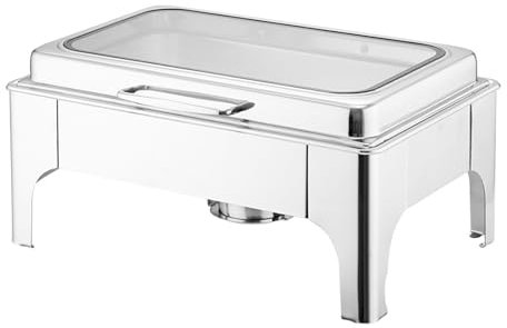 Chafing Disk Bufféset, Catering i rostfritt stål Servera Chafer, Restaurangmatvärmare, rektangulär buffé spis Matpannor och hopfällbar ram för fest （A-Single rutnät）