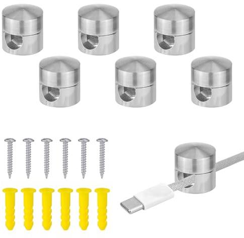 6 Pcs Magnetic Cable Anchors for Desk Organization, Phone Charger Cable Management Clips Metal Adhesive Charging Cable Holders For Cords Sturdy Aluminum Wire Organizer for Home Office(Silver)