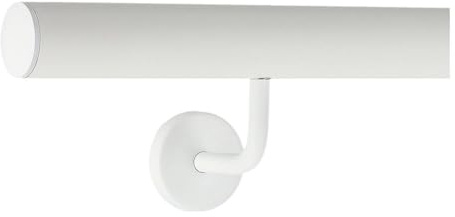 TIBU Pasamanos de aluminio blanco 30-600 cm pasamanos de pared para escaleras soporte de acero inoxidable en ángulo, longitud 170 cm con 2 soportes y tapa ligeramente curvada