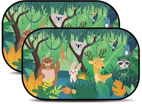 GOZINA 2PCS Static Cling Car Window Shades for Baby, UV Sun Protection Sun Shade for Baby, Side Rear Car Sunshades, Cute Pattern, Universal Size 20.08'' x 12.2''