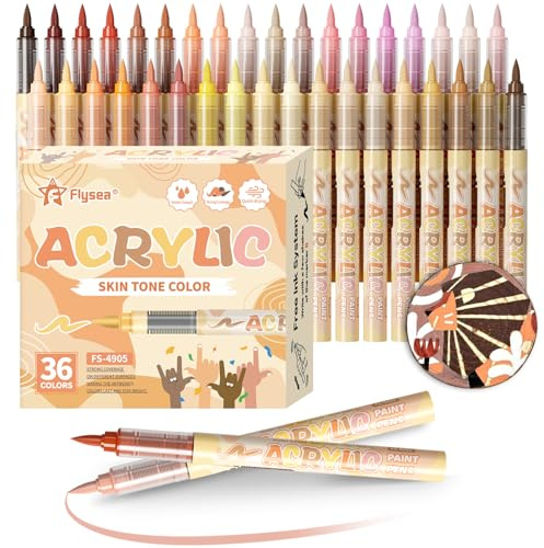 Alitastro 36 Skin Stone Acrylic Paint Pens Waterproof Quick-drying Acrylic Paint Markers Soft Brush Tip Marker Pen with Ink Visual Window for Rock Painting Wood Ceramic Glass Egg