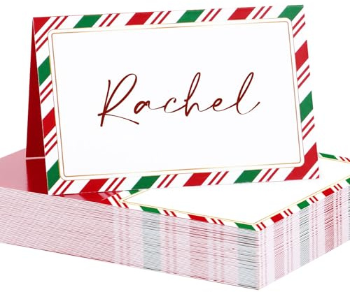 BETESSIN Lot de 50 Marque-Places Noël Porte Nom Table Cartes de Nom Cartons Placement pour Noël Réceptions Fêtes Evénements Célébrations 8,5x5,5cm