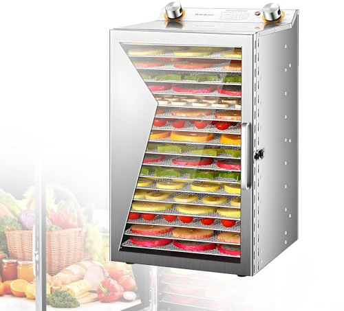 EpyGnom Essiccatore Disidratatore Alimentare da 800W/400 W Liofilizzatore Alimentare Domestico in Acciaio Inox con Regolatore di Temperatura 30-90°C Timer 0-12h per Verdure Frutta e Carne 18-Layer