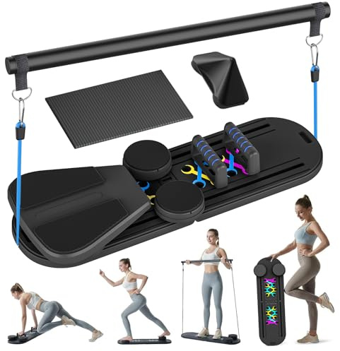 6-in-1 Pilates Board mit Smart-Counter, Pilates Reformer mit Widerstandsbändern, Automatischem Rebound-Roller, Faltbarem und Leisem Bauchmuskel-Board sowie Ganzkörpertrainer für zuhause