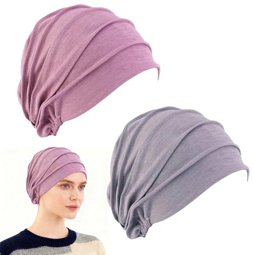 Laicaii 2Pcs Chemo Headwear for Women UK, Turbans for Women Soft Chemo Beanie Hat, Breathable Cotton Chemos Hat, Slouchy Turban Headwear for Cancer Patients Hair Loss Chemotherapy Multicolour