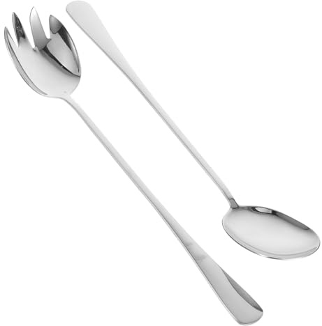 HOLIDYOYO Stainless Steel Serving Utensil with Long Handle Buffet Spoon and Fork for Home and Restaurant Use Multi-Functional Flatware for Food Serving and Picnics