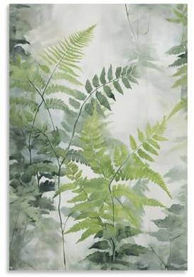 EUUMKOO Watercolor Abstract Ferns Canvas Wall Art, Vintage Rustic Plants Picture Painting on Canvas, Print Poster Decoration Artwork for Home Living Room Bedroom Wall Decor Unframe 12x18inch(30x45cm)