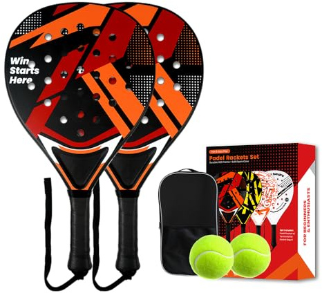 Padel Racket Set of 2 - ABS Surface & EVA Foam Core, Beach Paddle Tennis Racquets for Adults, Including 2 Balls & Carry Bag - Outdoor, Sand, Backyard, Pool Fun (Red)