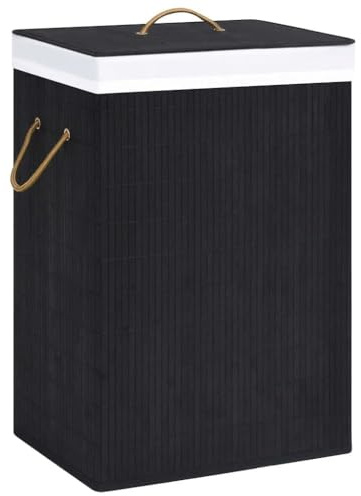 Cesto Portabiancheria in Bambù a Sezione Singola Nero,Forniture domestiche,Forniture lavanderia,Cesti del bucato-320757