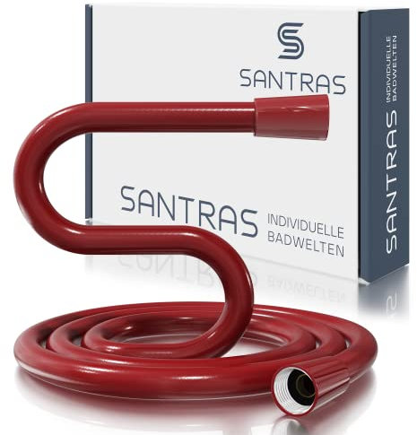 SANTRAS® Duschschlauch PREMIUM Rot 1,25 m mit Durchflussbegrenzer – Besonders flexibler Brauseschlauch aus Easy Clean Material MADE IN GERMANY