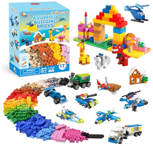 FUN LITTLE TOYS 1100 PCS Building Blocks for Kids 6-12, STEM Learning Bulk Bricks Set, 147 Shapes 17 Colors, Compatible with All Major Brands, Creative Educational Toy Gift