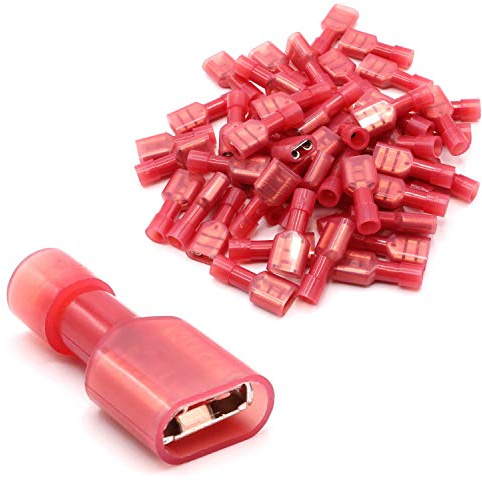 50 Stück Flachsteckhülsen weiblich rot 0,5-1,5 mm² Steckbreite 6,3mm Vollisolierte Steckverbinder Kabelsteckschuhe Kabelschuhe Verbinder aus Messing verzinnt