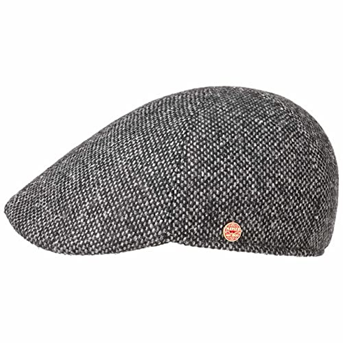 Mayser Classic Tweed Flatcap Schirmmütze Schiebermütze Wollcap (57 cm - schwarz)