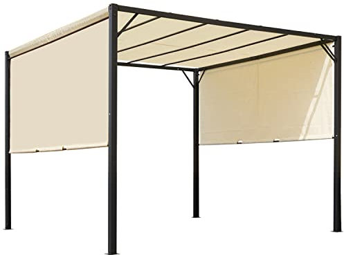 Outsunny 3 X 3 Meters Pergola with Sliding Roof, Garden Gazebo with Adjustable Sun Shade Canopy and Steel Frame, Cream White