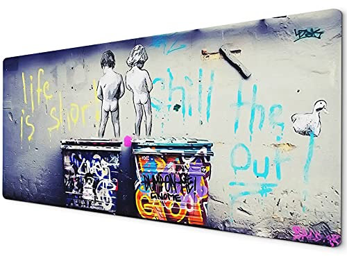 Whats On Your Wall.com Large Gaming Mouse Mat | Banksy Art XXL Mouse Pad | 900 x 400mm | Full Desk Mouse Mat | Gaming Optimized | Rubber Material