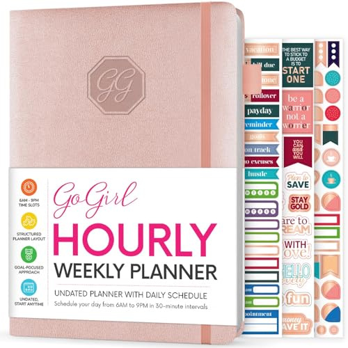 GoGirl Wochenplaner, Stundenplaner für Arbeit und Leben mit Zeitschlitzen, vertikaler Agenda-Organizer für die tägliche Produktivität, A5 (Roségold)